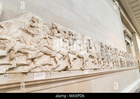 The Elgin marbles inside The British Museum, London, UK Stock Photo