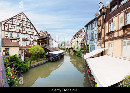 Colorful traditional french houses on the side of river Lauch in Petite Venise, Colmar, France. Stock Photo