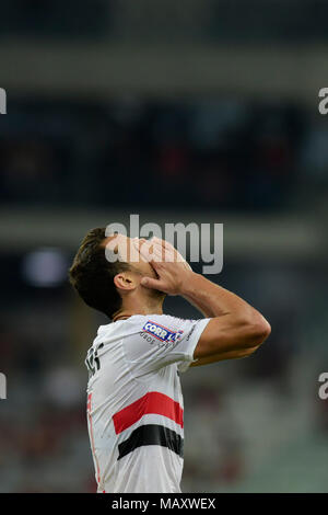 Curitiba, Brazil. 04th Apr, 2018. Nene during Atletico PR x São Paulo FC, match for the 4th phase of the Brazil Cup, held at the Arena da Baixada in Curitiba, PR. Credit: Reinaldo Reginato/FotoArena/Alamy Live News Stock Photo