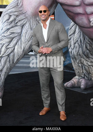 Los Angeles, California, USA. 4th Apr, 2018. Dwayne Johnson at Warner Bros. Pictures' ''Rampage'' Los Angeles Premiere held at Microsoft Theater. Credit: Birdie Thompson/AdMedia/ZUMA Wire/Alamy Live News Stock Photo