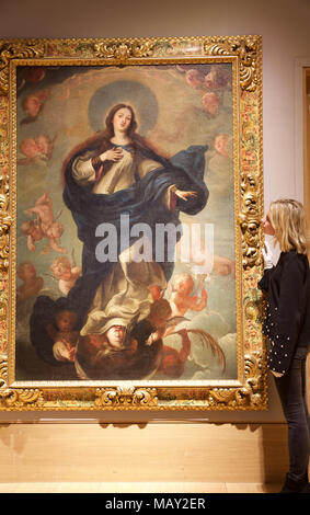 London,UK,5th April 2018,A Photocall took place at Bonhams of a private art collection from Spanish Master Sculptor Antón Casamor. Highlights include: CIRCLE OF JUAN CARREÑO DE MIRANDA(Avilés 1614-1685 Madrid)The Immaculate Conception Estimated at £ 10,000 - 15,000.The sale takes place on the 11th April 2018©Keith Larby/Alamy Live News Stock Photo