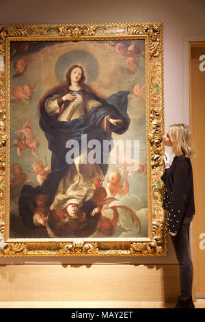 London,UK,5th April 2018,A Photocall took place at Bonhams of a private art collection from Spanish Master Sculptor Antón Casamor. Highlights include: CIRCLE OF JUAN CARREÑO DE MIRANDA(Avilés 1614-1685 Madrid)The Immaculate Conception Estimated at £ 10,000 - 15,000.The sale takes place on the 11th April 2018©Keith Larby/Alamy Live News Stock Photo