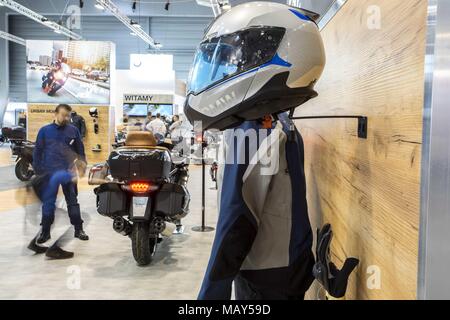 Poznan, Wielkopolska, Poland. 5th Apr, 2018. Poznan Motor Show 2018 is the largest motor show in Poland and the fourth in Europe. This year's edition presents vehicles in four salons: car, motorcycle, caravanning, truck and is held under the slogan ''Motorization of Tomorrow''. At the fair, you can see over 60 automotive premieres, concept cars and a vision of automotive future by designers and engineers. Credit: Dawid Tatarkiewicz/ZUMA Wire/Alamy Live News Stock Photo