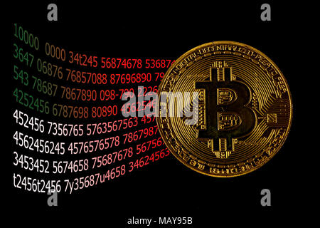 Screen display of cryptocurrency mining Dual mining Gold Bitcoin cryptocurrency mining by using the GPUs Stock Photo
