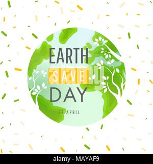 Earth day modern design. 22 April. Concept Poster With map. Vector illustration Stock Vector