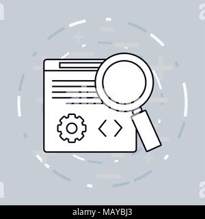 seo design with web interface and magnifying glass over gray background, vector illustration Stock Vector