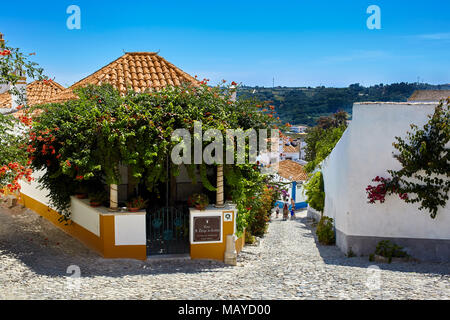 Streets of beautiful Obidos, Portugal Stock Photo