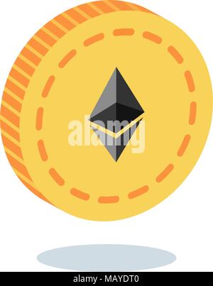 Isometric 3d Ethereum cryptocurrency blockchain flat icon. Use for logos, print products, page and web decor or other design. Stock Vector