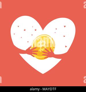 Love Bitcoin. Physical bit coin. Digital currency. Gold vector illustration. Stock Vector