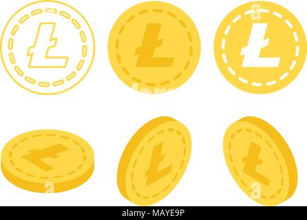 Set of icons Litecoin, Ripple, Ethereum, bitcoin coins on the isolated black background. Symbols of currencies in isometric, 3D style. Vector illustra Stock Vector