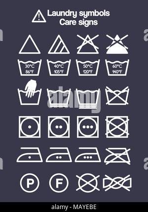 laundry symbols set, washing and care signs and labels for clothes Stock Vector