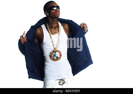 Rapper Deandre Way aka Soulja Boy on set for Soulja Boy Tell 'Em 'Pretty Boy Swag' music video on February 11, 2010 in Los Angeles, California. Stock Photo