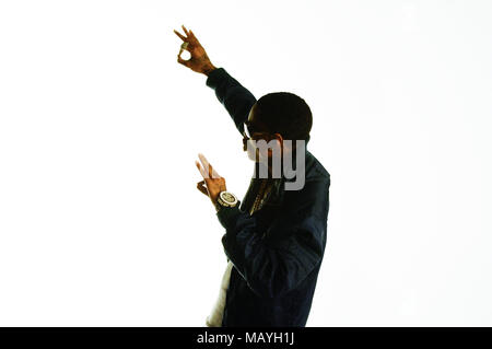 Rapper Deandre Way aka Soulja Boy on set for Soulja Boy Tell 'Em 'Pretty Boy Swag' music video on February 11, 2010 in Los Angeles, California. Stock Photo