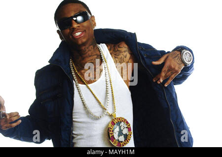 Rapper Deandre Way aka Soulja Boy on set for Soulja Boy Tell 'Em 'Pretty Boy Swag' music video on February 11, 2010 in Los Angeles, California. Stock Photo