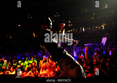 Rapper Deandre Way aka Soulja Boy Tell 'Em performing at the Honda Center on August 14, 2009 in Anaheim, California. Stock Photo