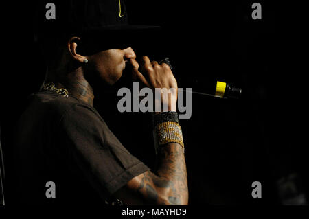 Rapper Deandre Way aka Soulja Boy Tell 'Em performing at the Honda Center on August 14, 2009 in Anaheim, California. Stock Photo