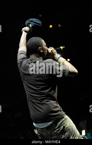 Rapper Deandre Way aka Soulja Boy Tell 'Em performing at the Honda Center on August 14, 2009 in Anaheim, California. Stock Photo