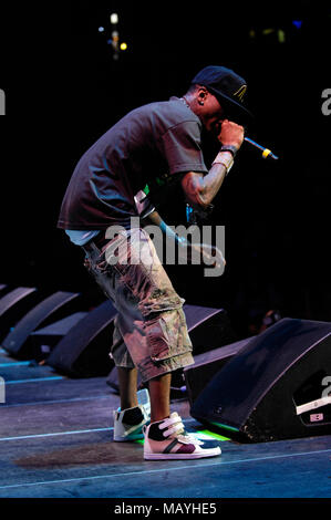 Rapper Deandre Way aka Soulja Boy Tell 'Em performing at the Honda Center on August 14, 2009 in Anaheim, California. Stock Photo