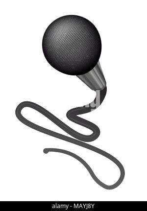 Realistic vector microphone with long wire isolated on white background Stock Vector