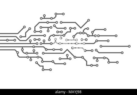 Technical circuit PCB graphic illustration. Conceptual design in shape of palm of hand or branch. Stock Vector