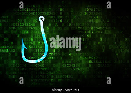 Safety concept: pixelated Fishing Hook icon on digital background, empty copyspace for card, text, advertising Stock Photo