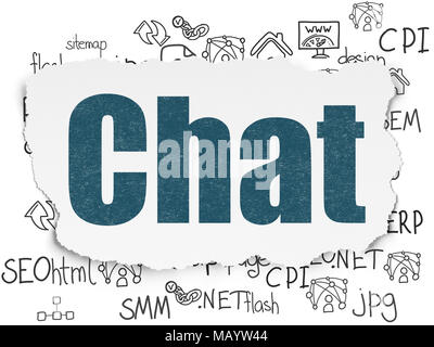 Web design concept: Painted blue text Chat on Torn Paper background with  Hand Drawn Site Development Icons Stock Photo