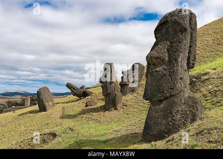 Moais in Rano Raraku, Rapa Nui National Park, Easter Island, Rapa Nui Island, Easter Island, Chile Stock Photo