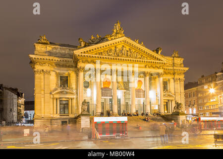 Brussels Stock Exchange at Night, Brussels, Belgium Stock Photo