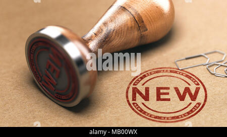 Rubber stamp with the word new over paper background. 3D illustration Stock Photo