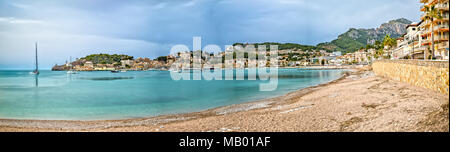 Panorama of the Beach in Port de Soller Stock Photo