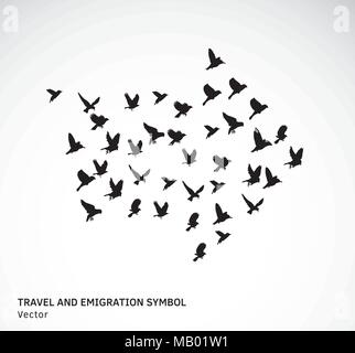 Travel and emigration birds symbol black and white. Stock Vector