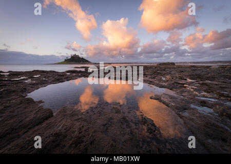 Sunrise at St Michael's Mount near Penzance in West Cornwall. Stock Photo