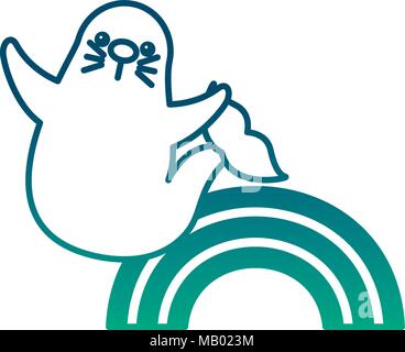 cute seal marine animal with rainbow Stock Vector