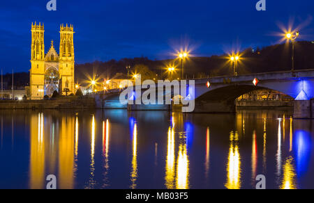 Saint Martin church in Pont a Mousson France at night. Stock Photo