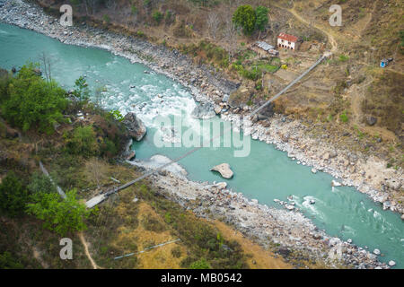 small bridge over the Kali Gandaki river near Tatopani Nepal Stock ...