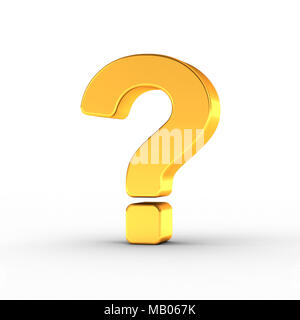 Question mark symbol as a polished golden object over white background with clipping path for quick and accurate isolation. Stock Photo