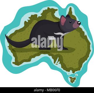 tasmanian devil australian continent map animal wildlife vector ...