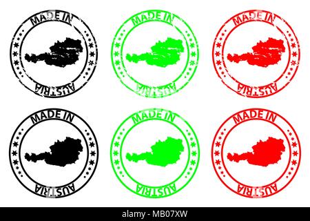 Made in Austria - rubber stamp - vector, Austria map pattern - black,green and red Stock Vector