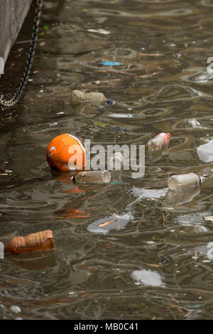 Plastic bottles and pollution in the sea. Stock Photo