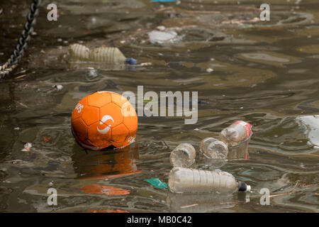 Plastic bottles and pollution in the sea. Stock Photo