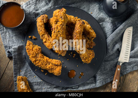 Homemade Deep Fried Ribs with Barbecue Sauce Stock Photo