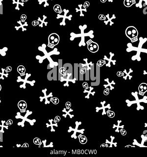 Decorative stylized skulls seamless pattern on black backdrop Stock Vector