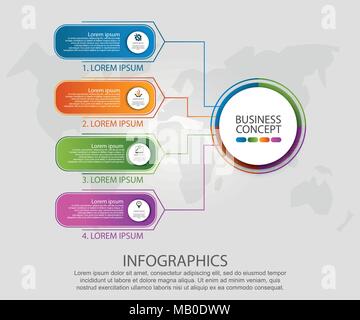 Modern vector illustration 3d. Template with four colored geometric shapes of rectangles and circle for infographics, business, presentations, web des Stock Vector