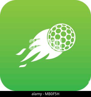Burning golf ball icon digital green Stock Vector