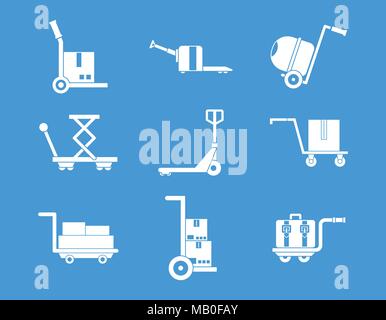 Wharehouse cart icon blue set vector Stock Vector