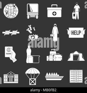 Refugees problem icons set grey vector Stock Vector