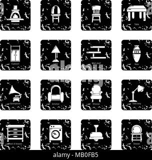 Interior furniture icons set grunge vector Stock Vector