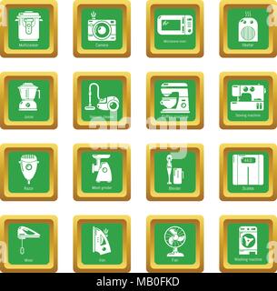 Domestic appliances icons set green square vector Stock Vector
