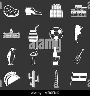 Argentina travel items icons set grey vector Stock Vector