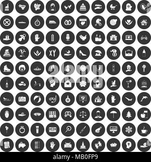 100 joy icons set black circle Stock Vector